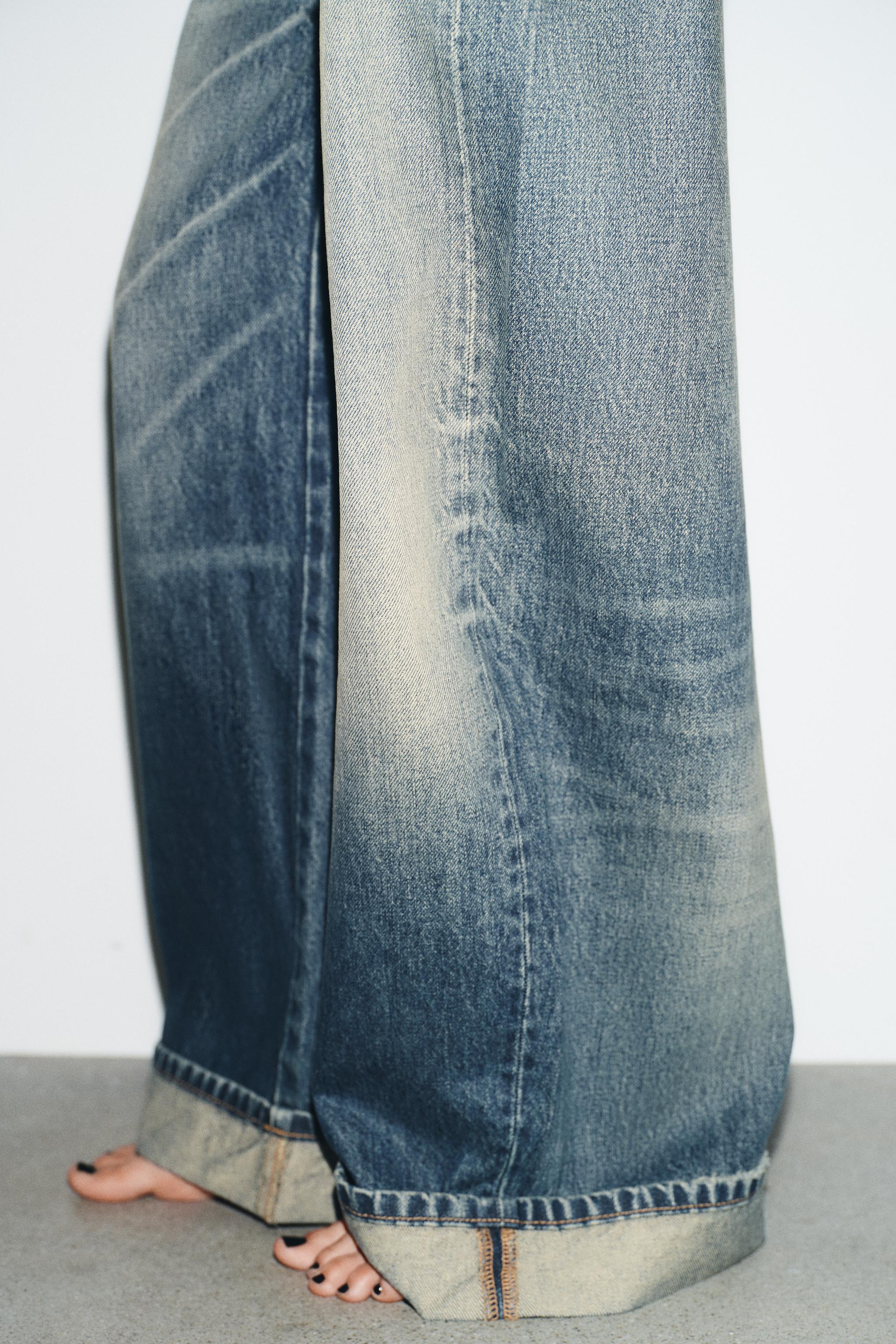 TRF MID-RISE RIPPED BAGGY FOLDED JEANS